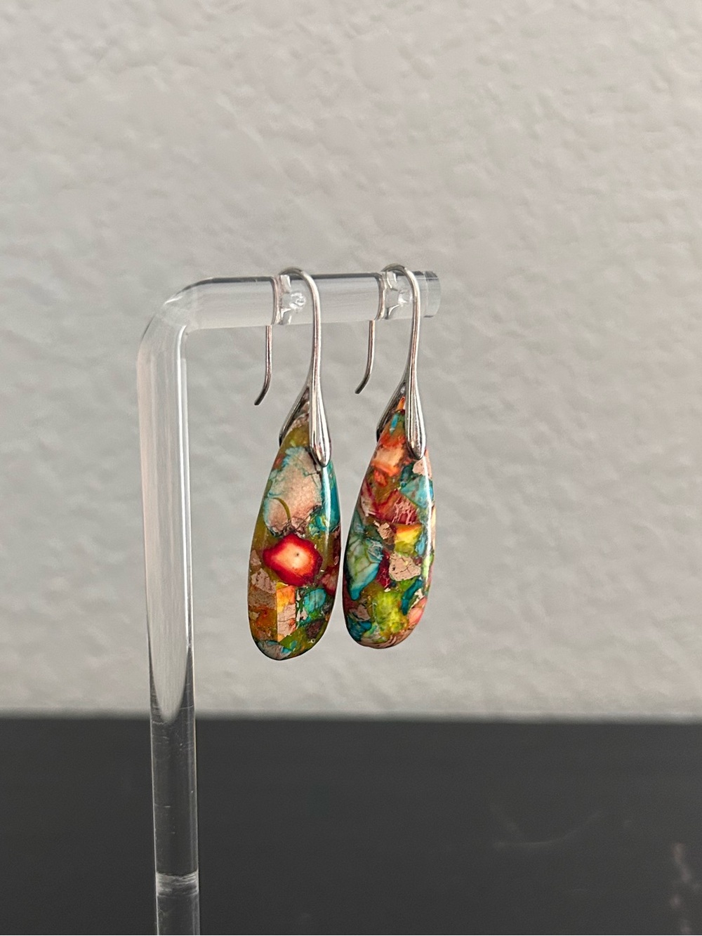 Wild & Vibrant Multicolor Teardrop Resin & Silver-tone Drop Dangle Earrings